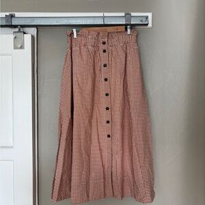 Everlane Poplin Maxi Skirt in Orange Check